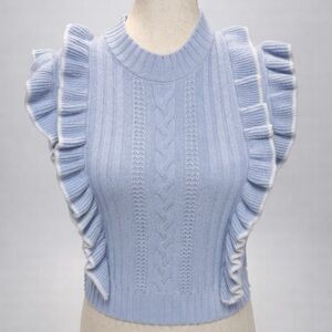 Women's Ruffled Knit Top - Light Blue